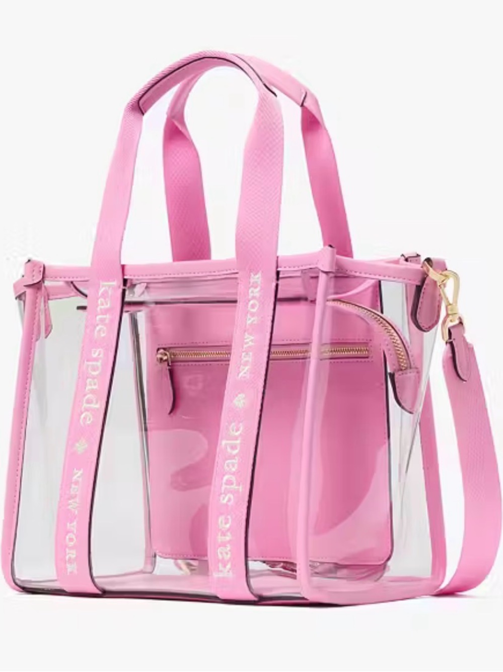 Kate Spade Pink Clear Tote Kip Small Tote with Matching Pink Pouch - NWT - Picture 1 of 5
